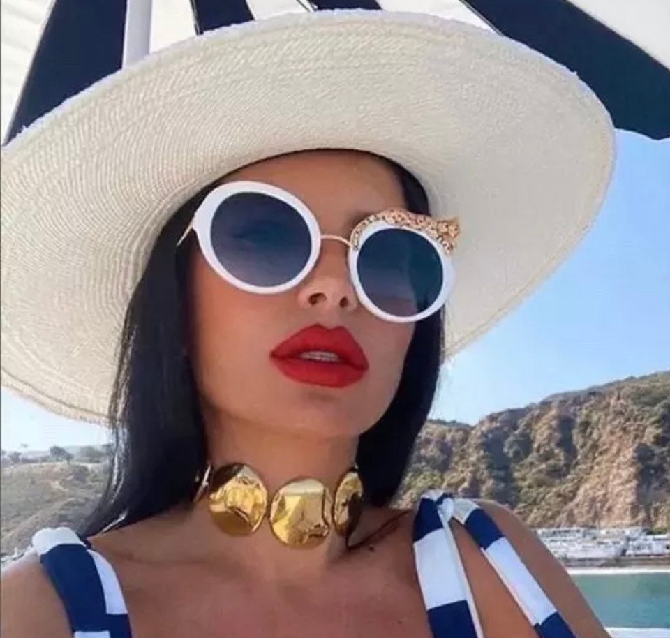 Round Sunglasses |Women Men|Luxury Brand Designer Zircon Sun Glasses |UV400 Eyeglasses Personality Eyewear Crystal Leopard Shades