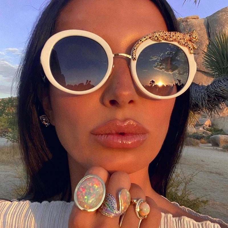 Round Sunglasses |Women Men|Luxury Brand Designer Zircon Sun Glasses |UV400 Eyeglasses Personality Eyewear Crystal Leopard Shades