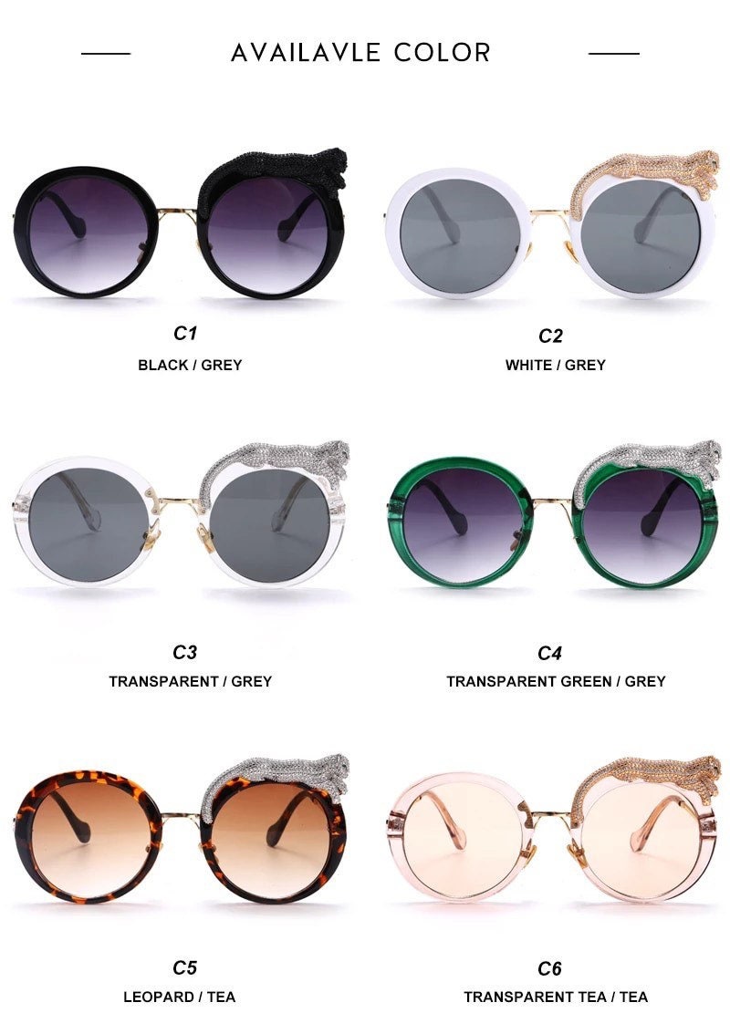 Round Sunglasses |Women Men|Luxury Brand Designer Zircon Sun Glasses |UV400 Eyeglasses Personality Eyewear Crystal Leopard Shades