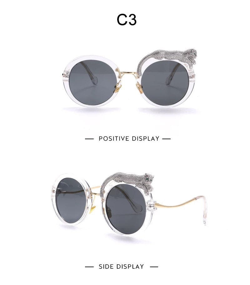 Round Sunglasses |Women Men|Luxury Brand Designer Zircon Sun Glasses |UV400 Eyeglasses Personality Eyewear Crystal Leopard Shades