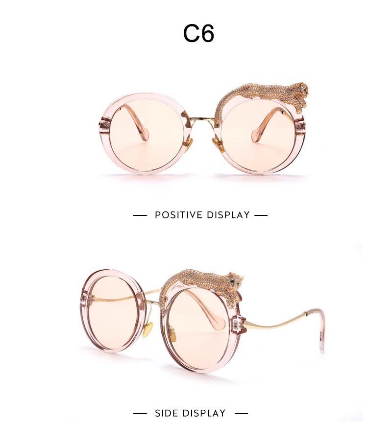 Round Sunglasses |Women Men|Luxury Brand Designer Zircon Sun Glasses |UV400 Eyeglasses Personality Eyewear Crystal Leopard Shades