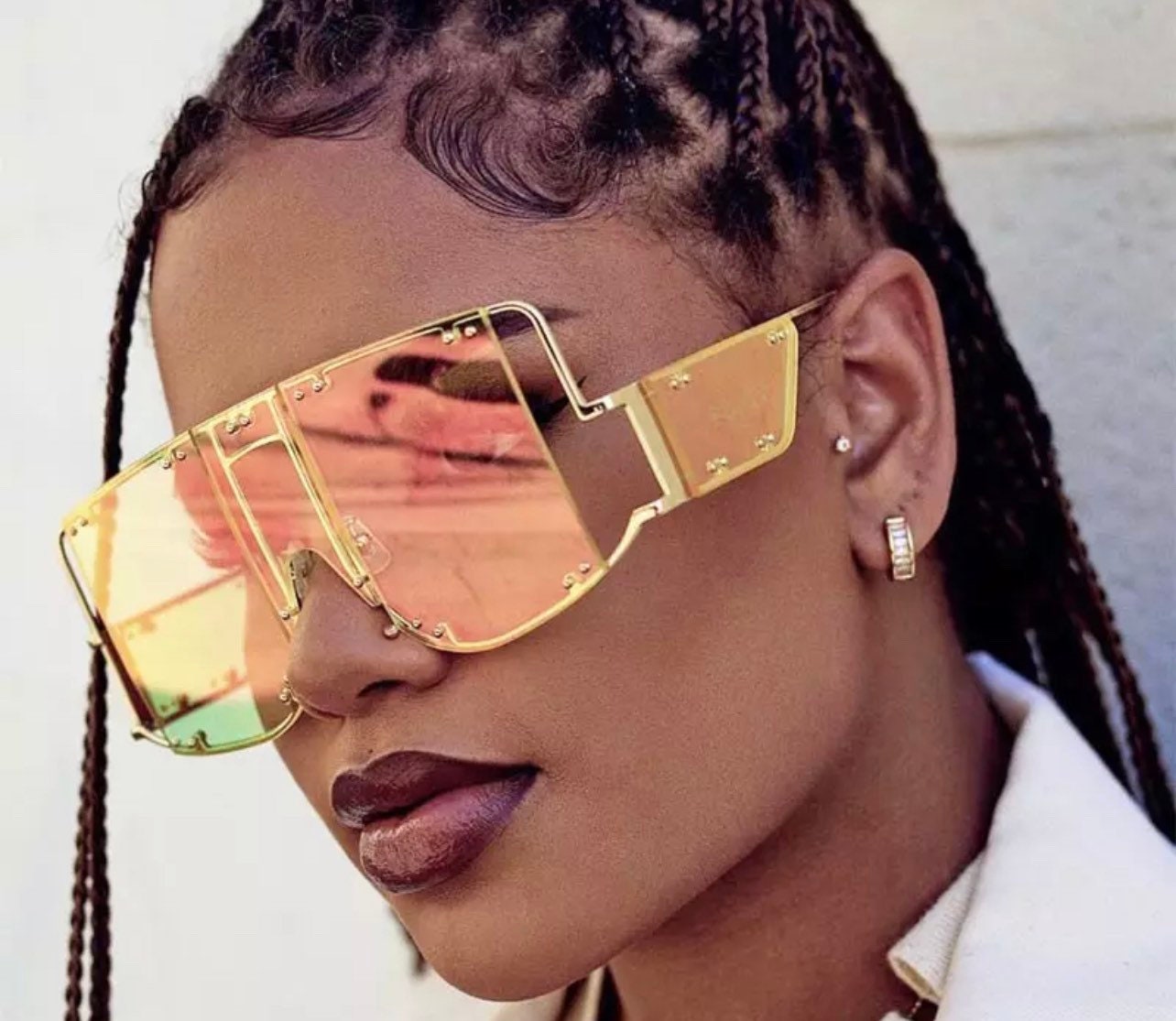 Fashion Rivet Square Sunglasses| Women Men| 2022 Luxury Brand Oversized Mirror Metal Glasses| Shades UV400 Unique Female Eyewear