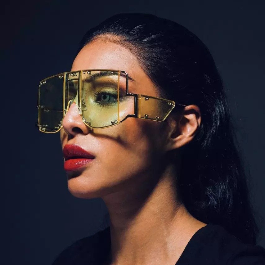 Fashion Rivet Square Sunglasses| Women Men| 2022 Luxury Brand Oversized Mirror Metal Glasses| Shades UV400 Unique Female Eyewear