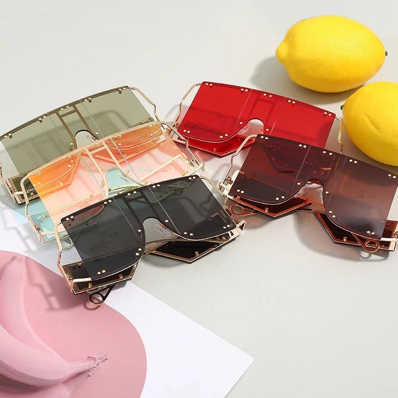 Fashion Rivet Square Sunglasses| Women Men| 2022 Luxury Brand Oversized Mirror Metal Glasses| Shades UV400 Unique Female Eyewear