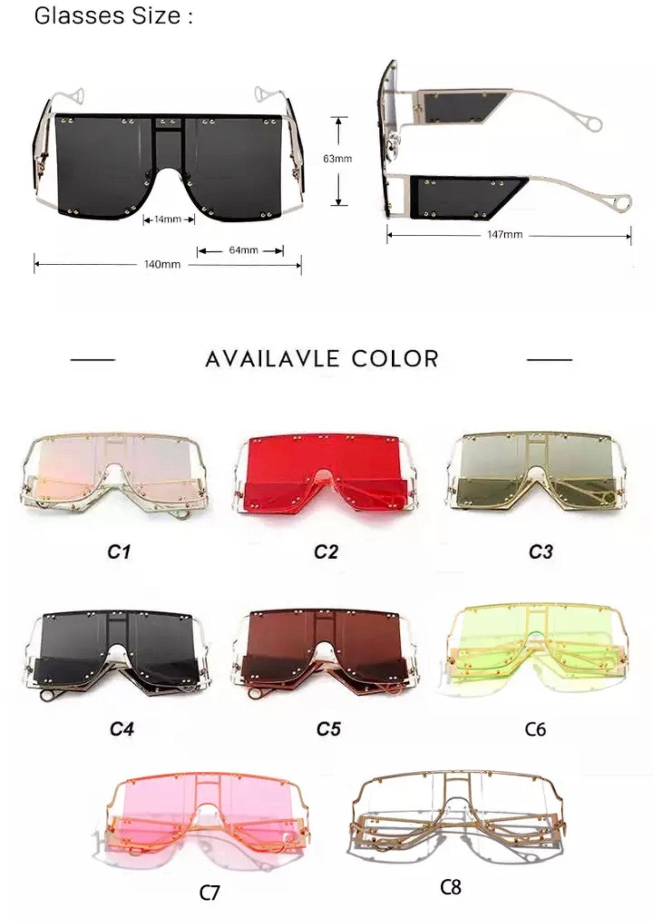 Fashion Rivet Square Sunglasses| Women Men| 2022 Luxury Brand Oversized Mirror Metal Glasses| Shades UV400 Unique Female Eyewear
