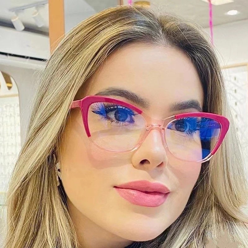 Fashion TR90 Clear Anti-Blue Light|Women Men|Glasses Frame Retro Spring Hinge|Optical Cat Eye Double Color Frame