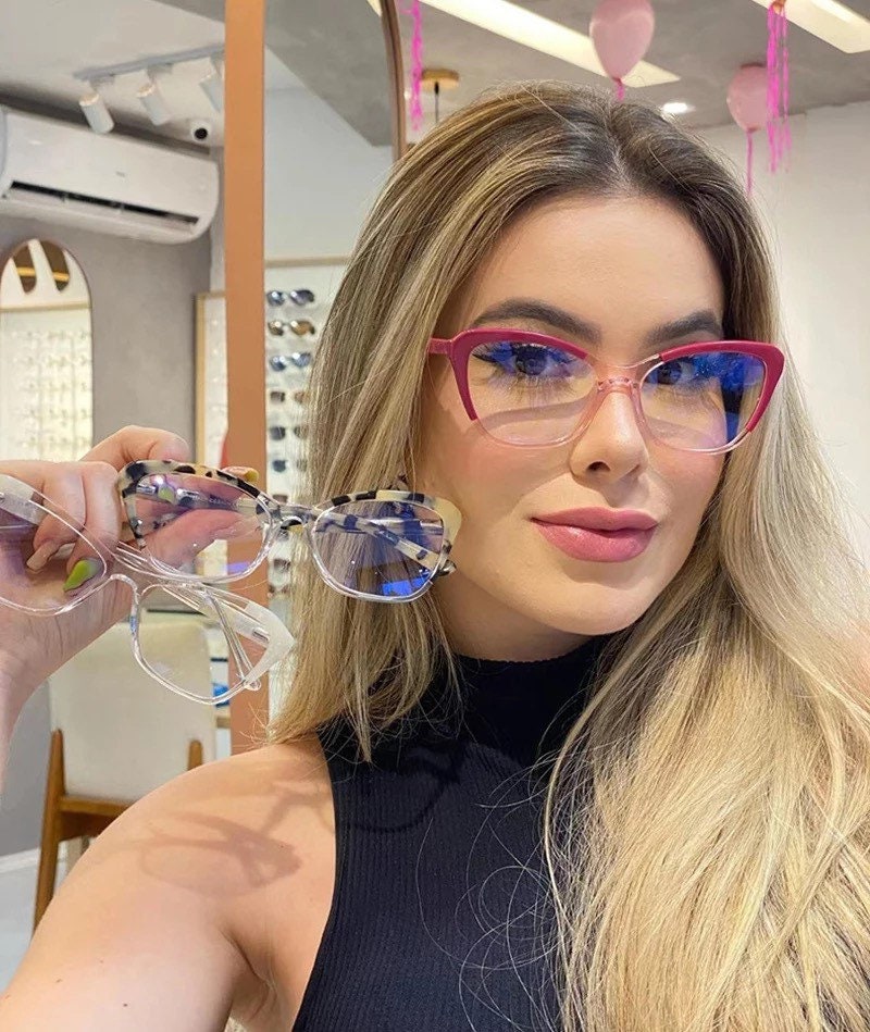 Fashion TR90 Clear Anti-Blue Light|Women Men|Glasses Frame Retro Spring Hinge|Optical Cat Eye Double Color Frame