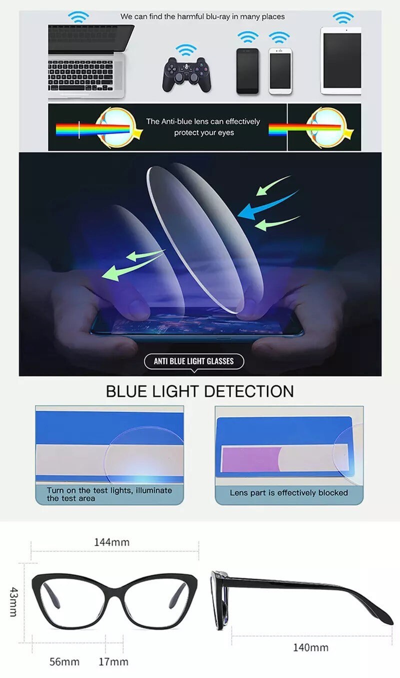 Fashion TR90 Clear Anti-Blue Light|Women Men|Glasses Frame Retro Spring Hinge|Optical Cat Eye Double Color Frame