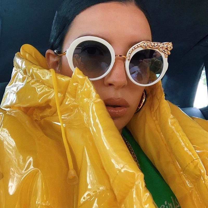 Round Sunglasses |Women Men|Luxury Brand Designer Zircon Sun Glasses |UV400 Eyeglasses Personality Eyewear Crystal Leopard Shades