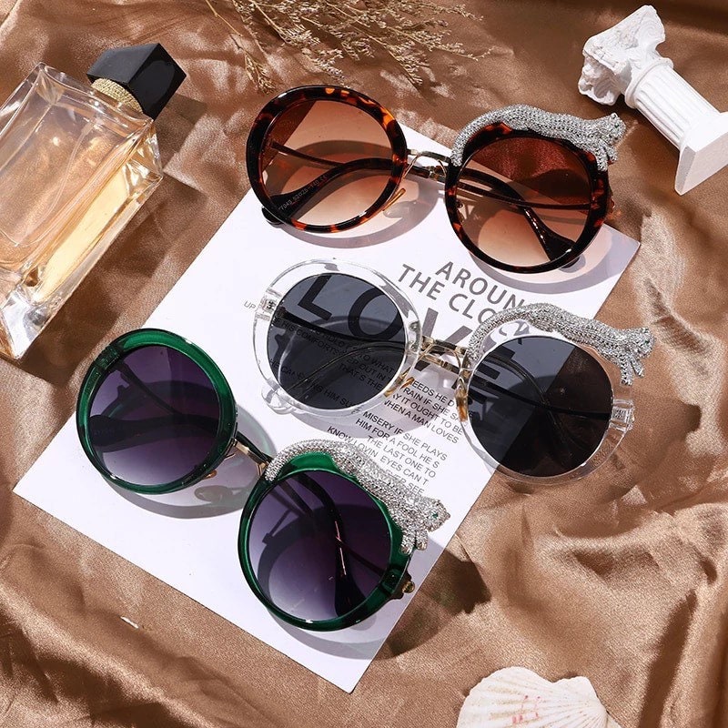 Round Sunglasses |Women Men|Luxury Brand Designer Zircon Sun Glasses |UV400 Eyeglasses Personality Eyewear Crystal Leopard Shades