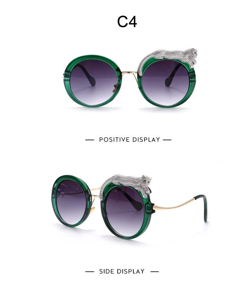 Round Sunglasses |Women Men|Luxury Brand Designer Zircon Sun Glasses |UV400 Eyeglasses Personality Eyewear Crystal Leopard Shades
