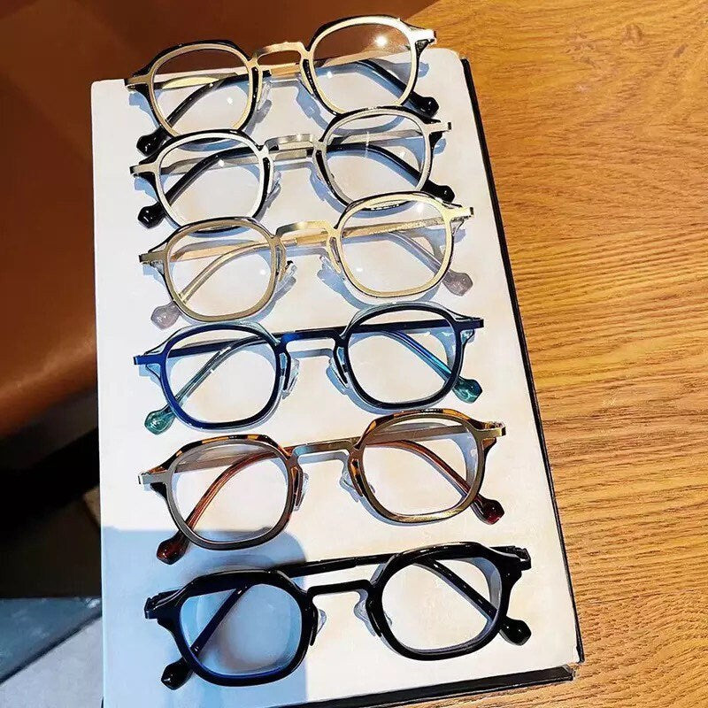 Retro TR90 Metal Square|Women Men|Optical Glasses Frame |Fashion Anti Blue Light Spring Hinge| Blue Eyeglasses Frame