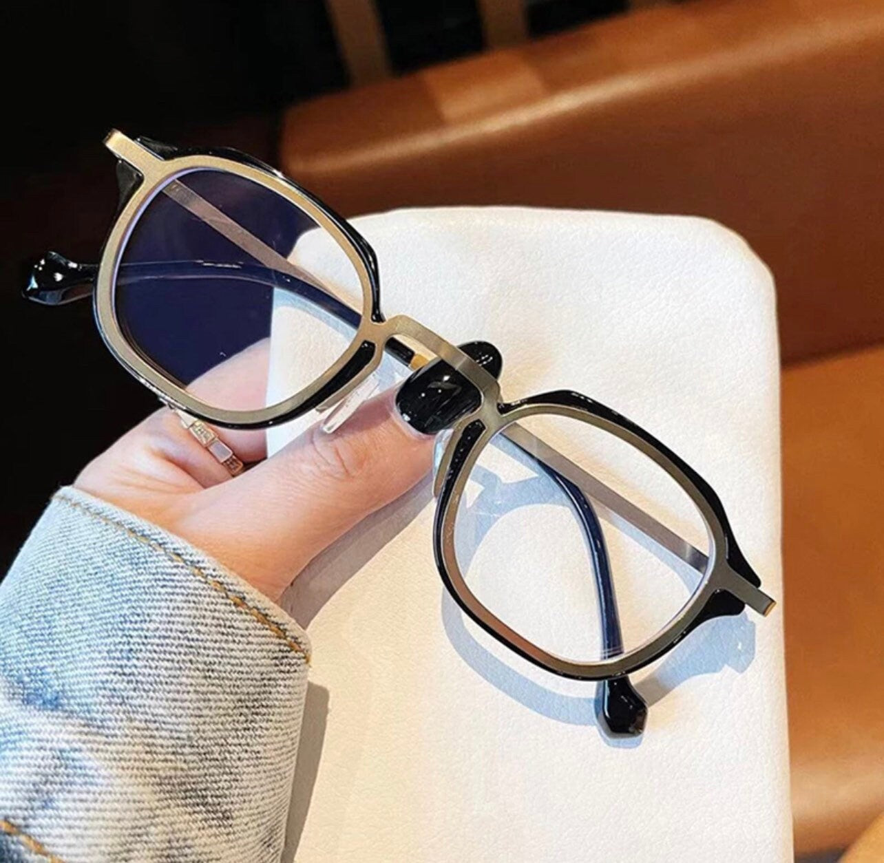 Retro TR90 Metal Square|Women Men|Optical Glasses Frame |Fashion Anti Blue Light Spring Hinge| Blue Eyeglasses Frame