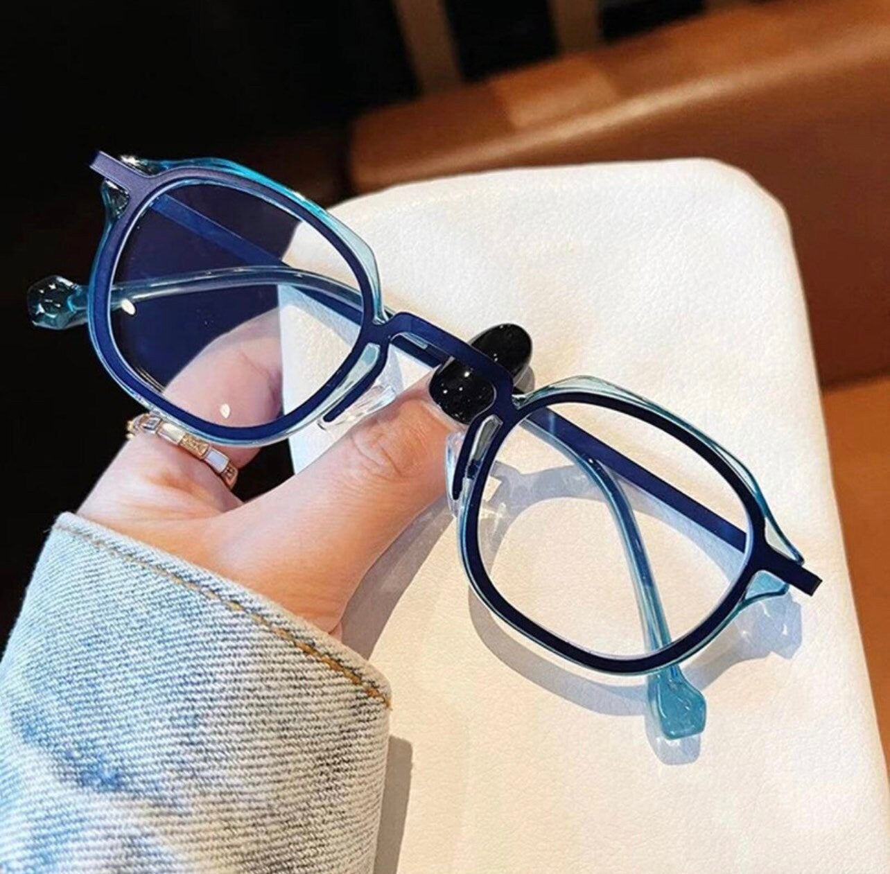Retro TR90 Metal Square|Women Men|Optical Glasses Frame |Fashion Anti Blue Light Spring Hinge| Blue Eyeglasses Frame