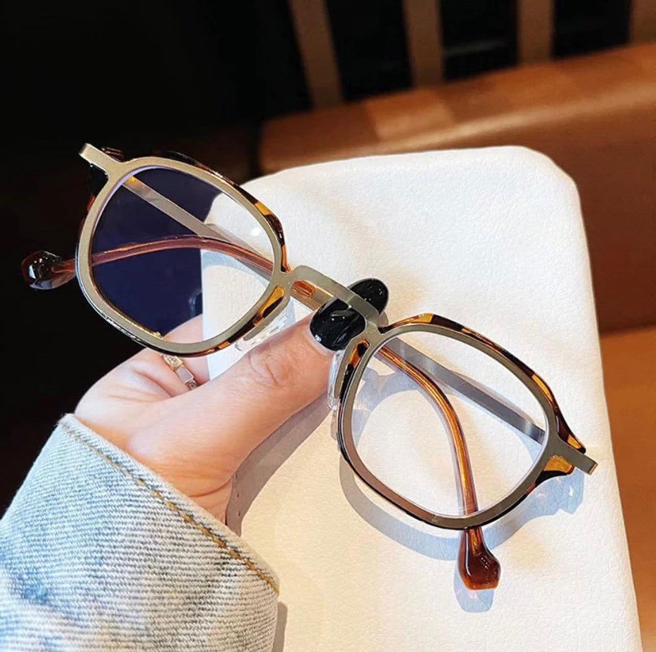 Retro TR90 Metal Square|Women Men|Optical Glasses Frame |Fashion Anti Blue Light Spring Hinge| Blue Eyeglasses Frame