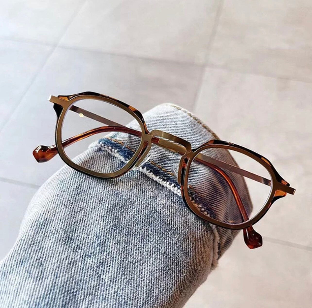 Retro TR90 Metal Square|Women Men|Optical Glasses Frame |Fashion Anti Blue Light Spring Hinge| Blue Eyeglasses Frame