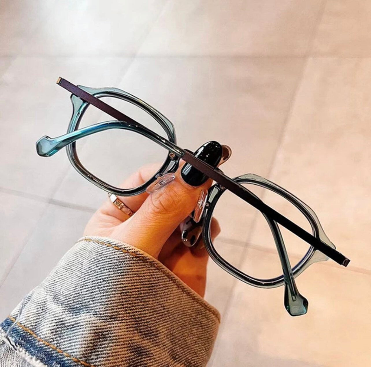 Retro TR90 Metal Square|Women Men|Optical Glasses Frame |Fashion Anti Blue Light Spring Hinge| Blue Eyeglasses Frame