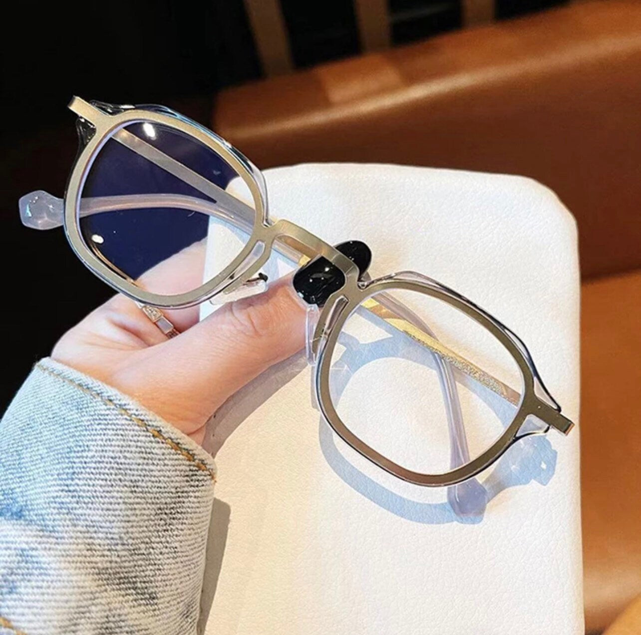 Retro TR90 Metal Square|Women Men|Optical Glasses Frame |Fashion Anti Blue Light Spring Hinge| Blue Eyeglasses Frame
