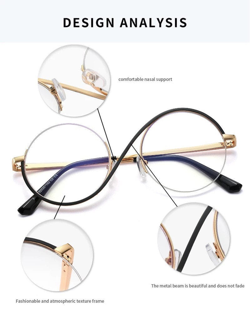 Retro Semi-Rimless Round |Women Men|Metal Glasses Frame Fashion |Optical Clear Anti Blue Light Eyeglasses Frames