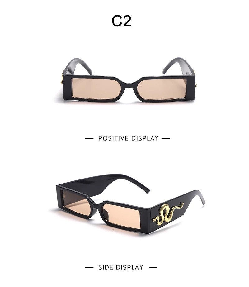 Ins Fashion Rectangle Sunglasses|Steampunk Animal Decor Leg Travel Small Eyeglasses| Luxury Brand Designer |Woman Men|Shades UV400