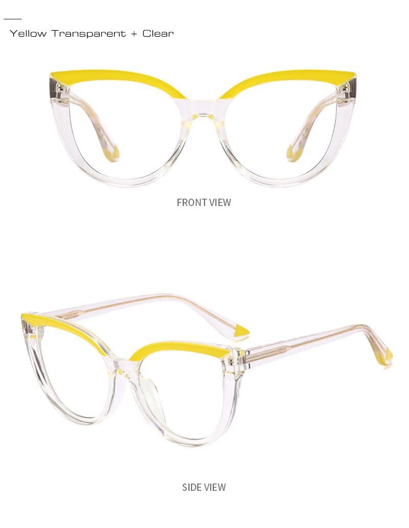 Fashion Cat Eye Spring Hinge|Women Men |Double Color |Glasses Frame Retro Anti-blue Light| Eyewear Optical Blue Green Frame