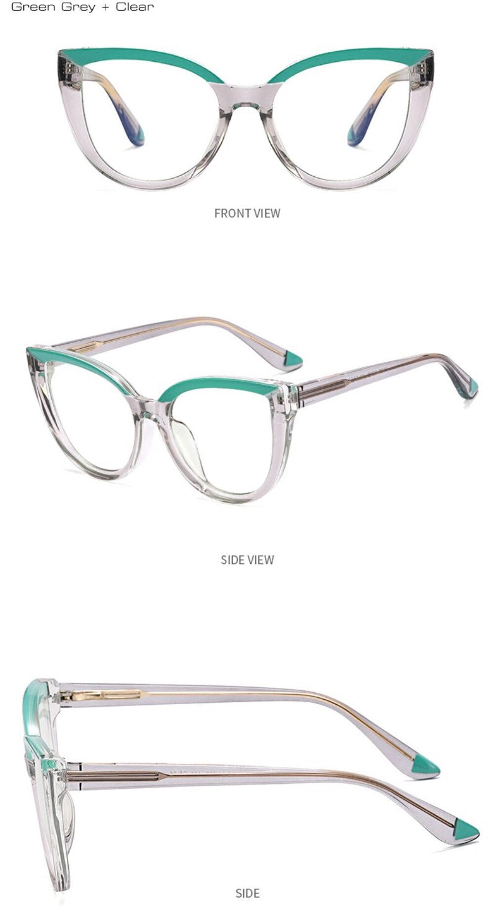 Fashion Cat Eye Spring Hinge|Women Men |Double Color |Glasses Frame Retro Anti-blue Light| Eyewear Optical Blue Green Frame