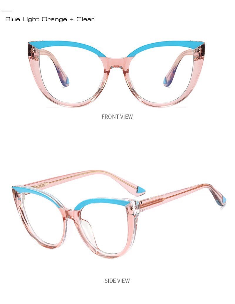 Fashion Cat Eye Spring Hinge|Women Men |Double Color |Glasses Frame Retro Anti-blue Light| Eyewear Optical Blue Green Frame