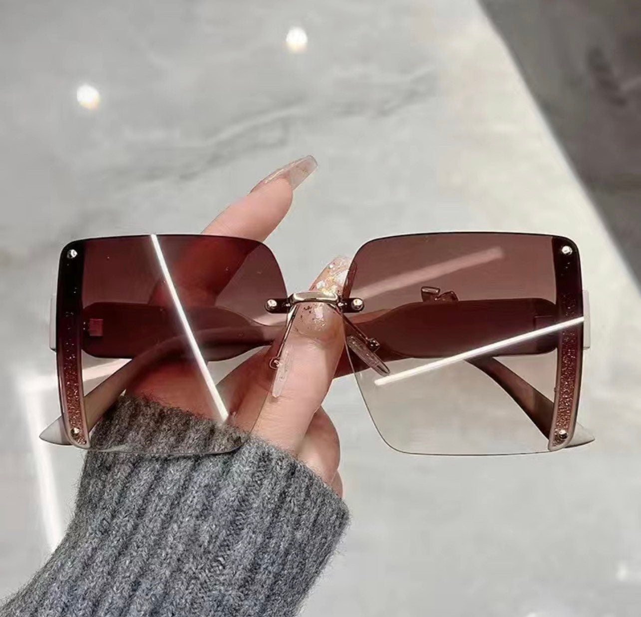 Oversized Sunglasses |Fashion Rimless Square Sun Glasses |Trendy Luxury Brand Design |UV400 Female Shades For Woman