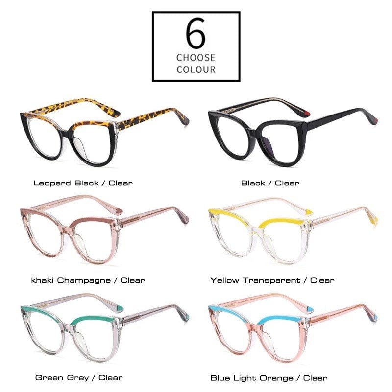 Fashion Cat Eye Spring Hinge|Women Men |Double Color |Glasses Frame Retro Anti-blue Light| Eyewear Optical Blue Green Frame