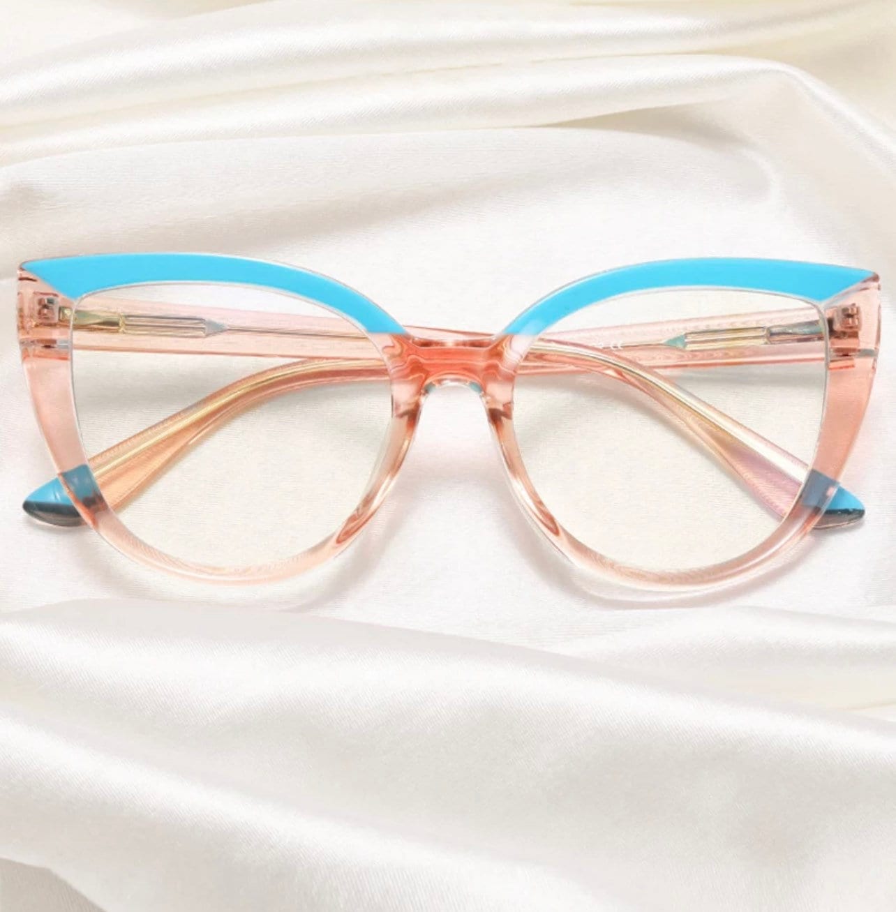 Fashion Cat Eye Spring Hinge|Women Men |Double Color |Glasses Frame Retro Anti-blue Light| Eyewear Optical Blue Green Frame