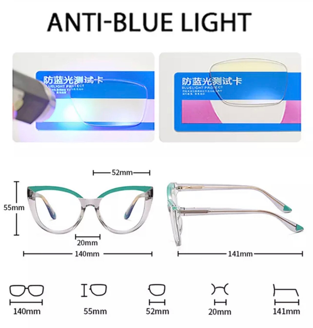 Fashion Cat Eye Spring Hinge|Women Men |Double Color |Glasses Frame Retro Anti-blue Light| Eyewear Optical Blue Green Frame