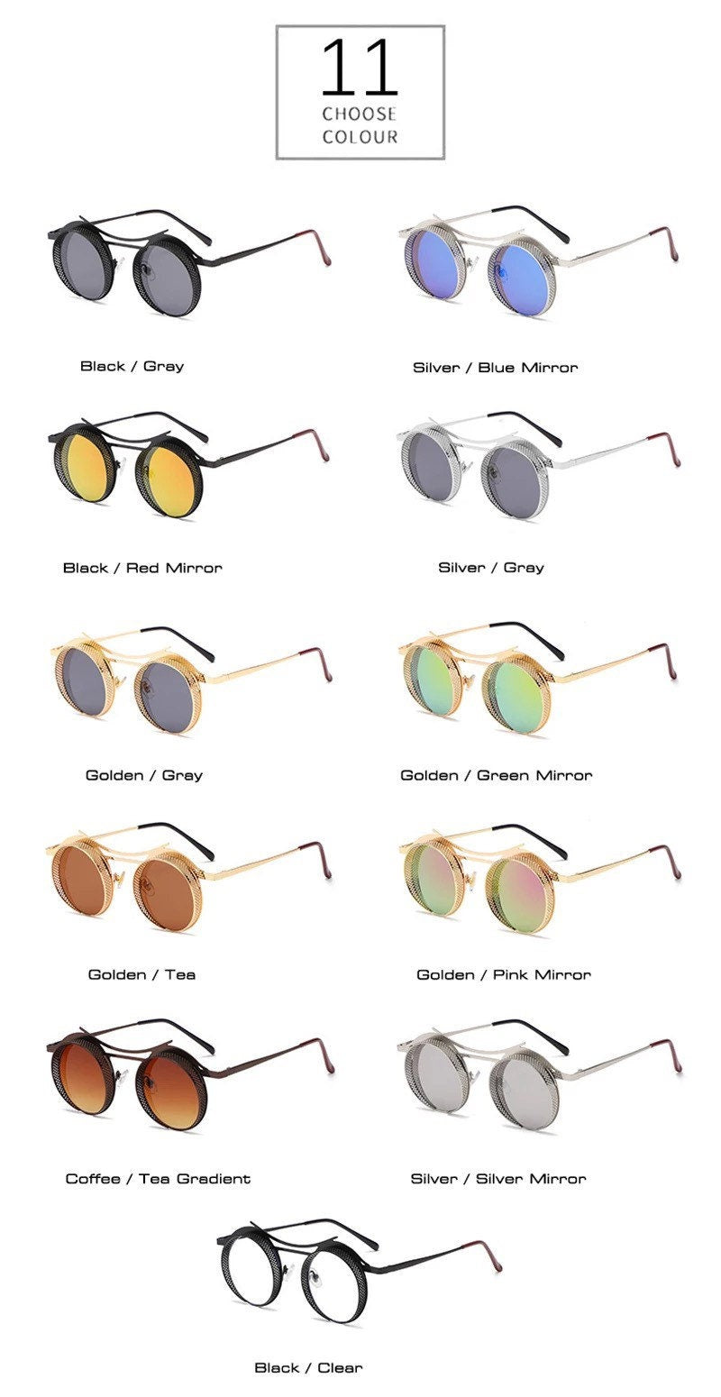 Retro Round Hollow Steampunk Sunglasses |Women Men| Fashion Gradient Mirror Shades UV400 |Punk Sun Glasses