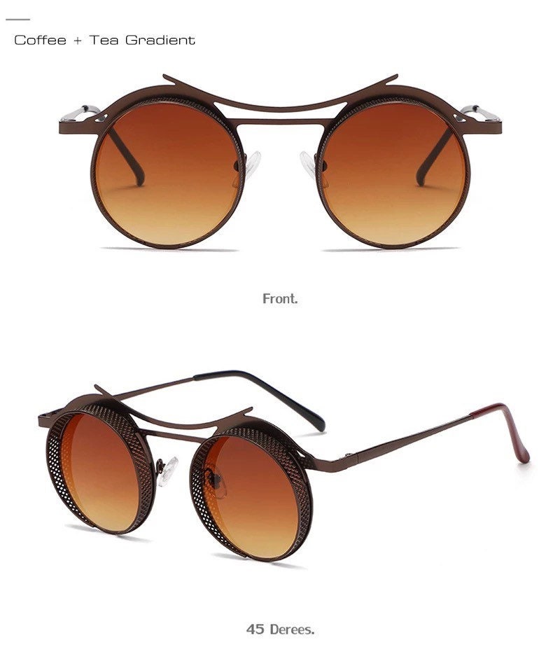 Retro Round Hollow Steampunk Sunglasses |Women Men| Fashion Gradient Mirror Shades UV400 |Punk Sun Glasses