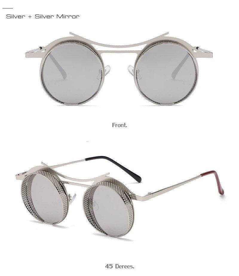 Retro Round Hollow Steampunk Sunglasses |Women Men| Fashion Gradient Mirror Shades UV400 |Punk Sun Glasses