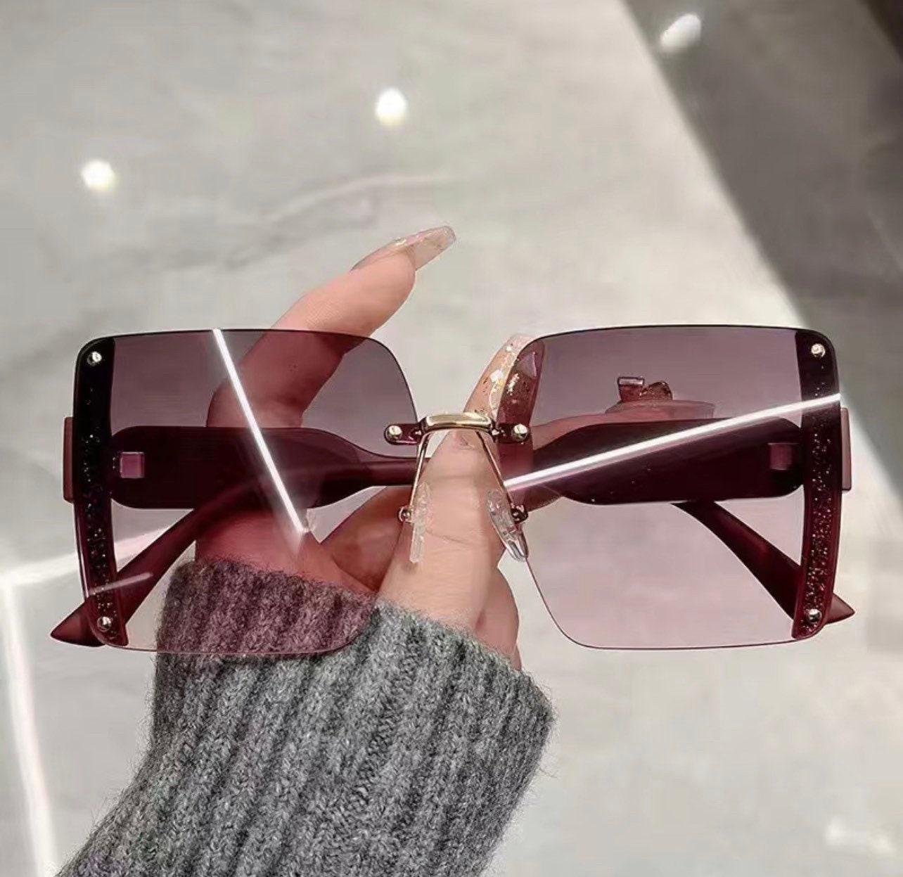 Oversized Sunglasses |Fashion Rimless Square Sun Glasses |Trendy Luxury Brand Design |UV400 Female Shades For Woman