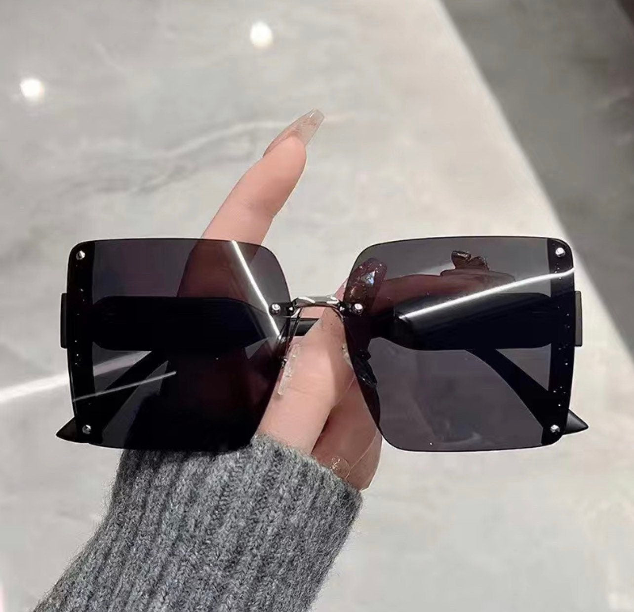 Oversized Sunglasses |Fashion Rimless Square Sun Glasses |Trendy Luxury Brand Design |UV400 Female Shades For Woman