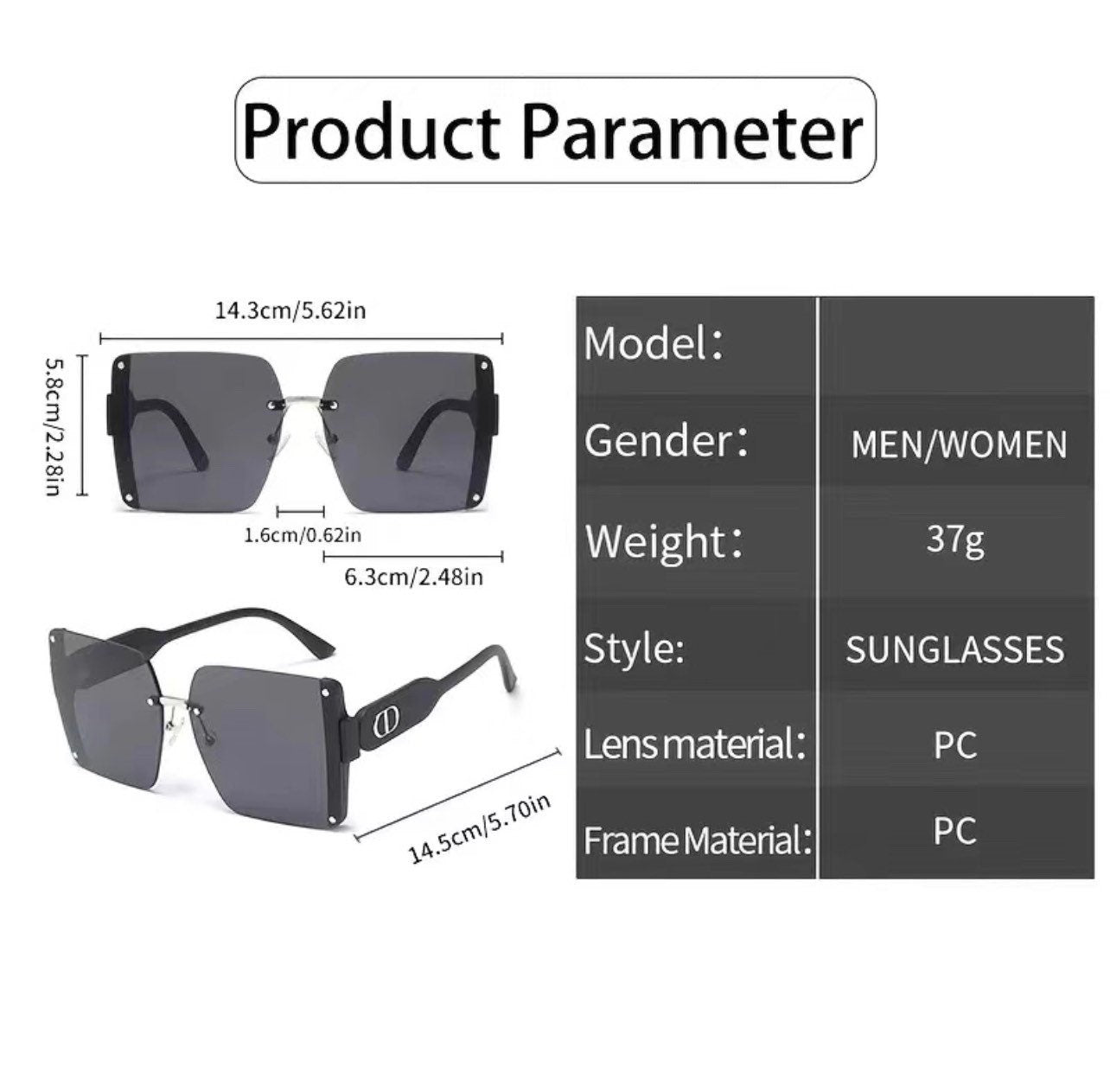 Oversized Sunglasses |Fashion Rimless Square Sun Glasses |Trendy Luxury Brand Design |UV400 Female Shades For Woman