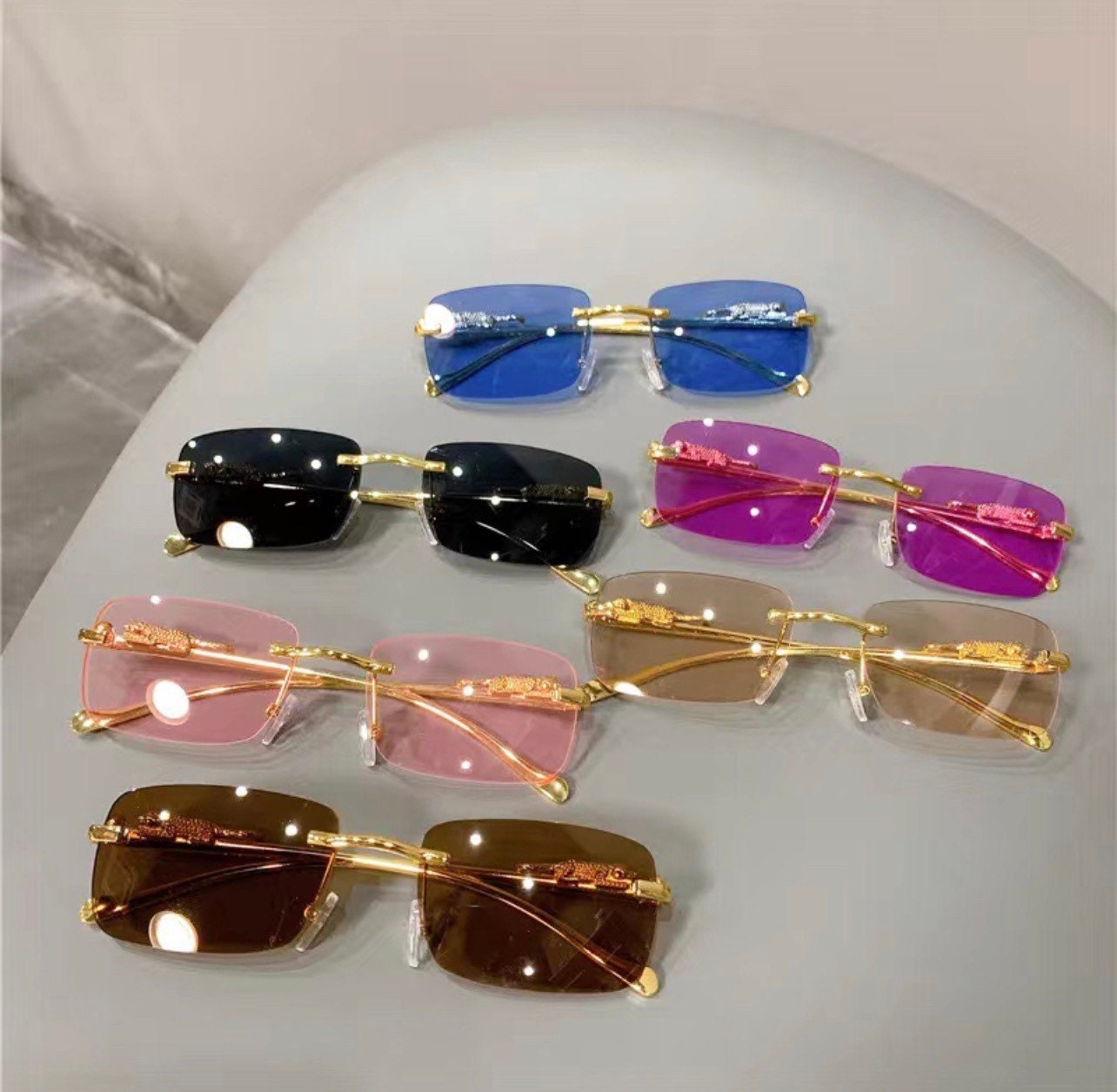 Vintage Sunglasses Rimless Cut Edge |Women’s men|Sunglass Fashion Designer |Shades Luxury Golden Leopard Frame Glasses UV400