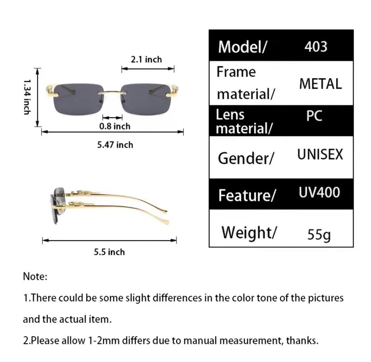 Vintage Sunglasses Rimless Cut Edge |Women’s men|Sunglass Fashion Designer |Shades Luxury Golden Leopard Frame Glasses UV400