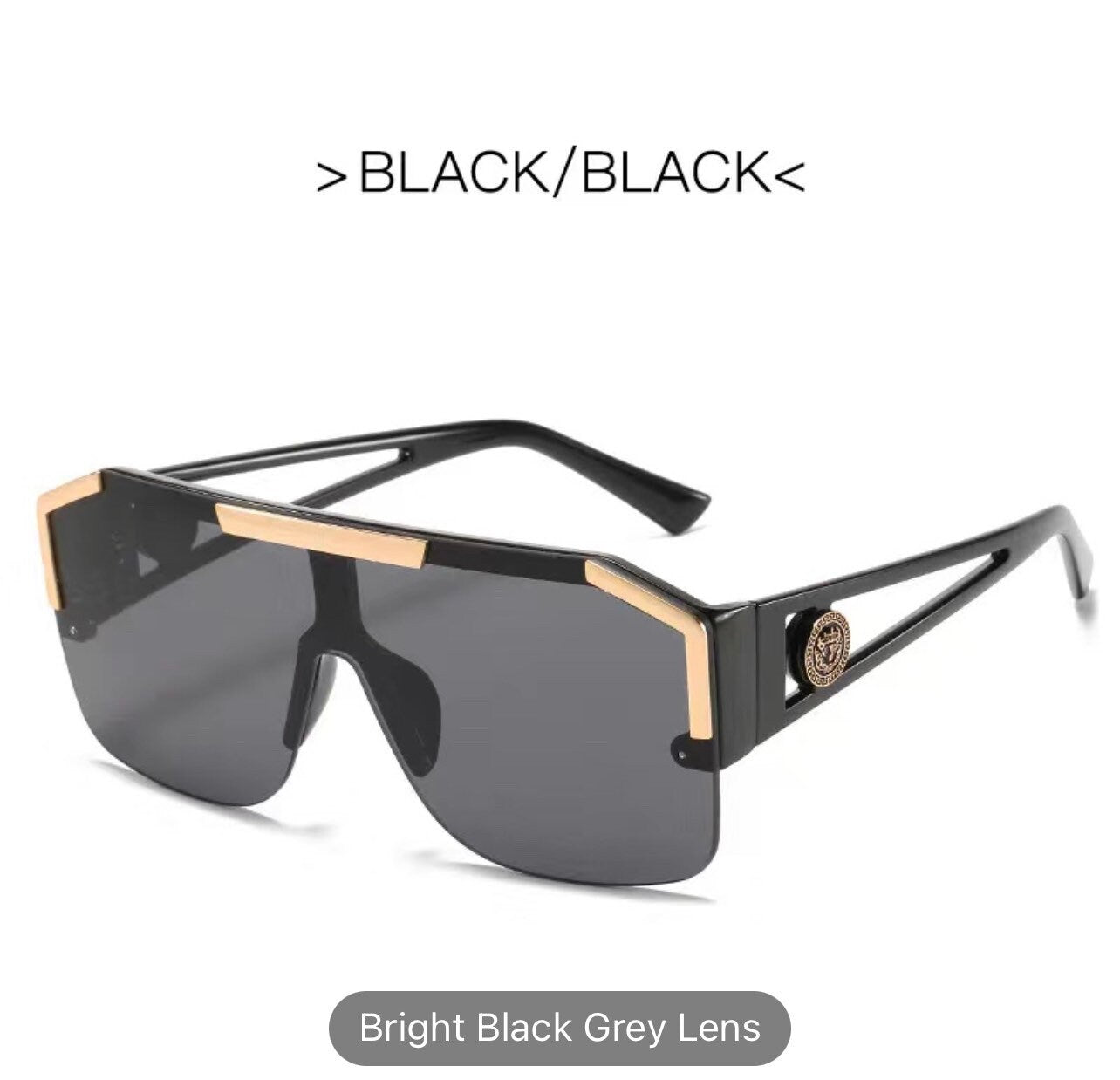 Fashion Luxury Oversized Square Sunglasses|Men Women|Vintage Metal |Big Frame Semi-Rimless |One Lens Sun Glasses UV400
