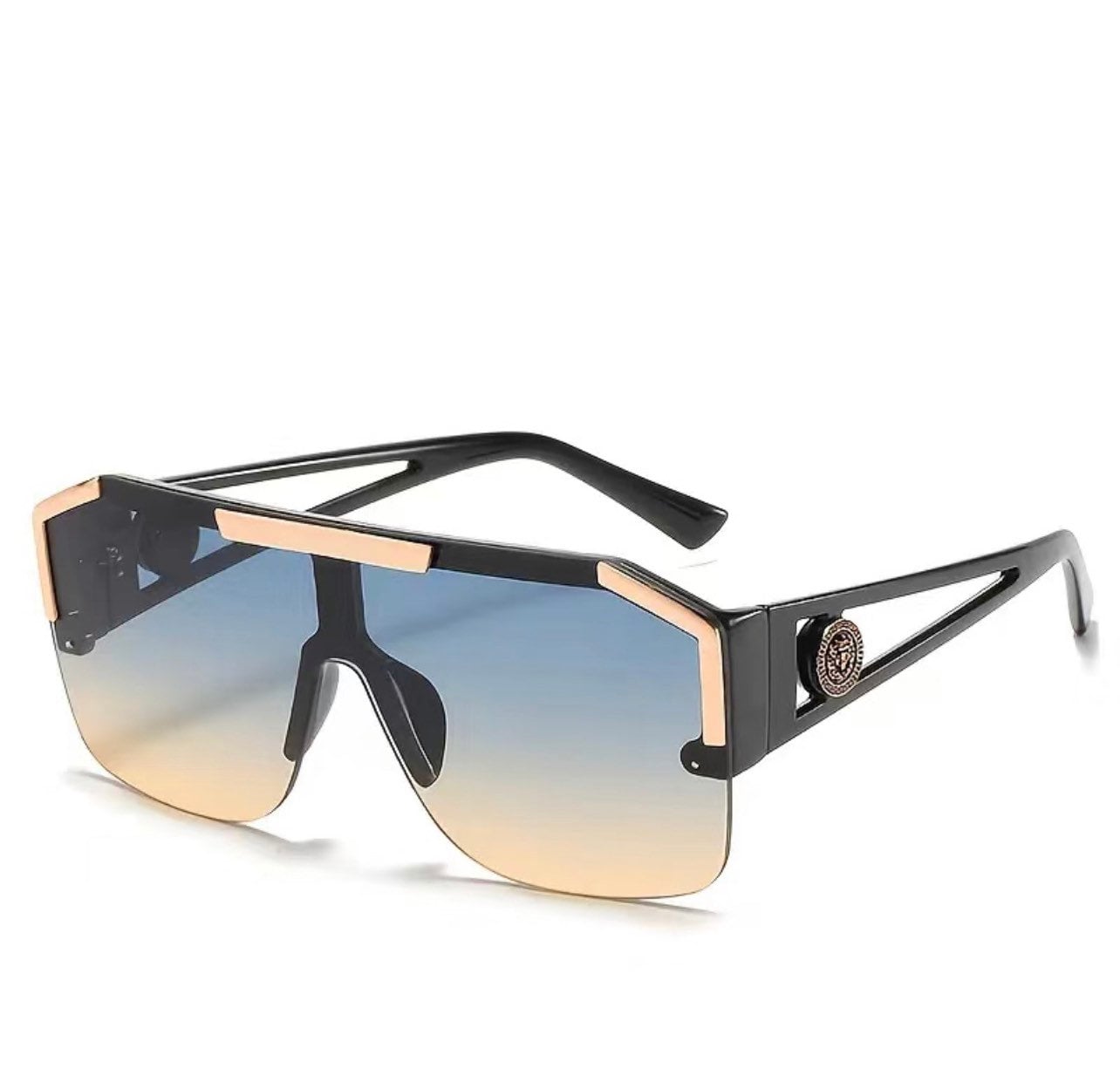 Fashion Luxury Oversized Square Sunglasses|Men Women|Vintage Metal |Big Frame Semi-Rimless |One Lens Sun Glasses UV400