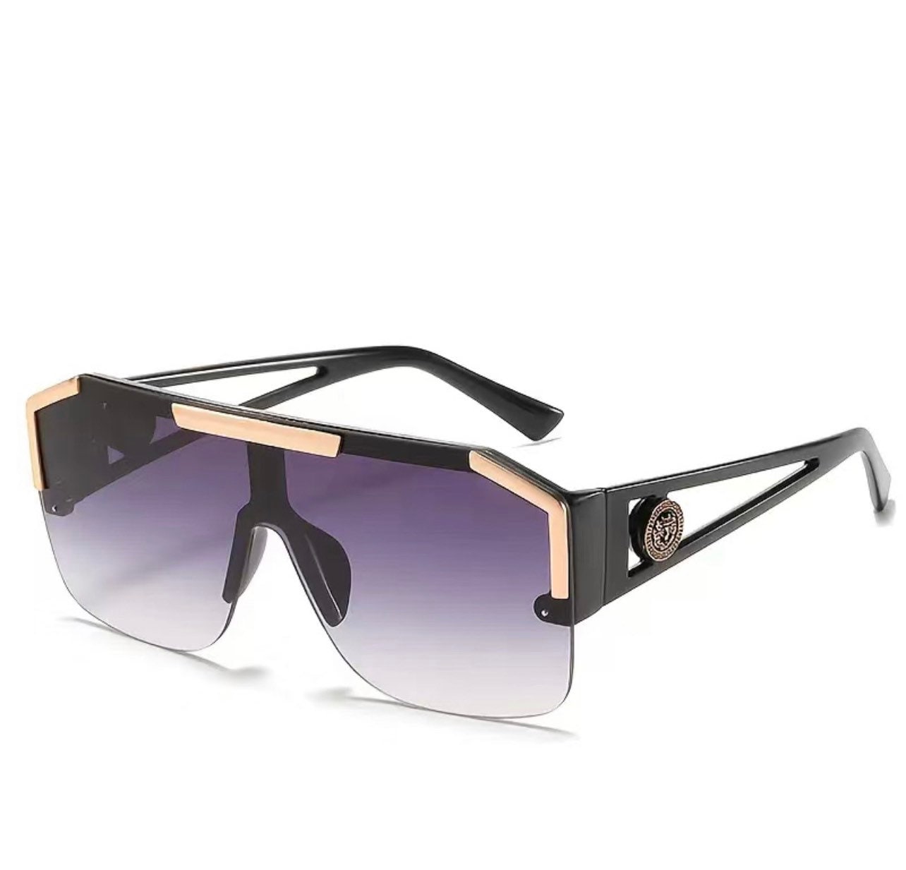 Fashion Luxury Oversized Square Sunglasses|Men Women|Vintage Metal |Big Frame Semi-Rimless |One Lens Sun Glasses UV400