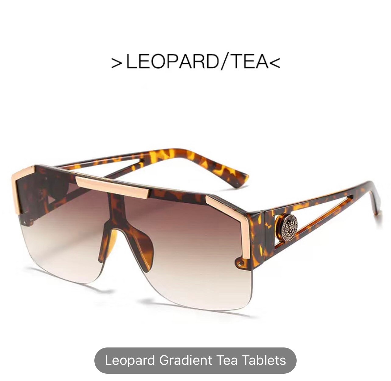 Fashion Luxury Oversized Square Sunglasses|Men Women|Vintage Metal |Big Frame Semi-Rimless |One Lens Sun Glasses UV400