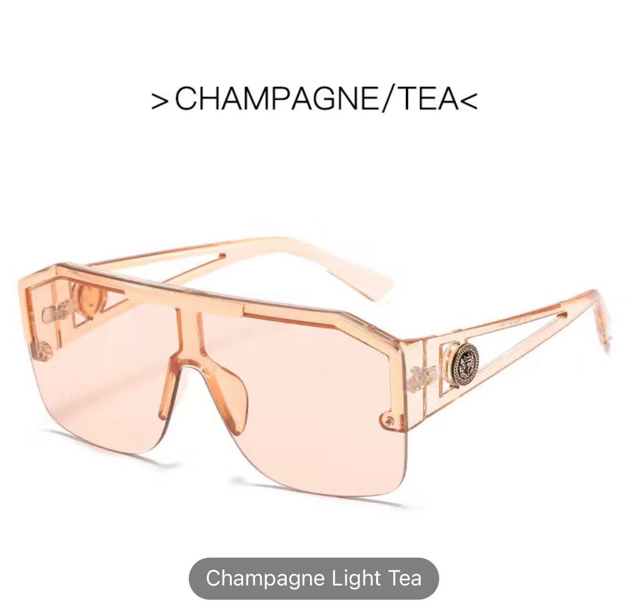 Fashion Luxury Oversized Square Sunglasses|Men Women|Vintage Metal |Big Frame Semi-Rimless |One Lens Sun Glasses UV400
