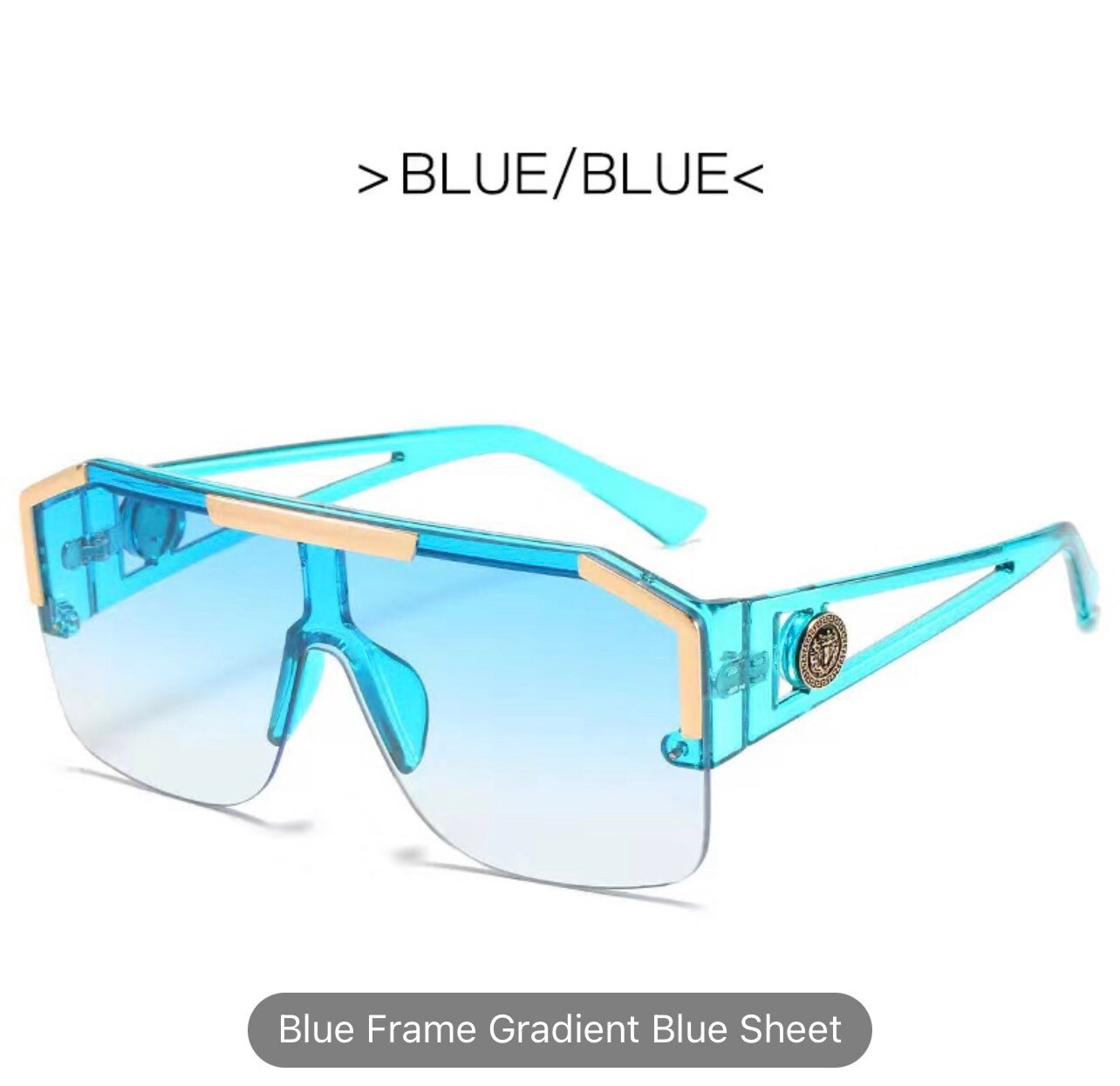 Fashion Luxury Oversized Square Sunglasses|Men Women|Vintage Metal |Big Frame Semi-Rimless |One Lens Sun Glasses UV400