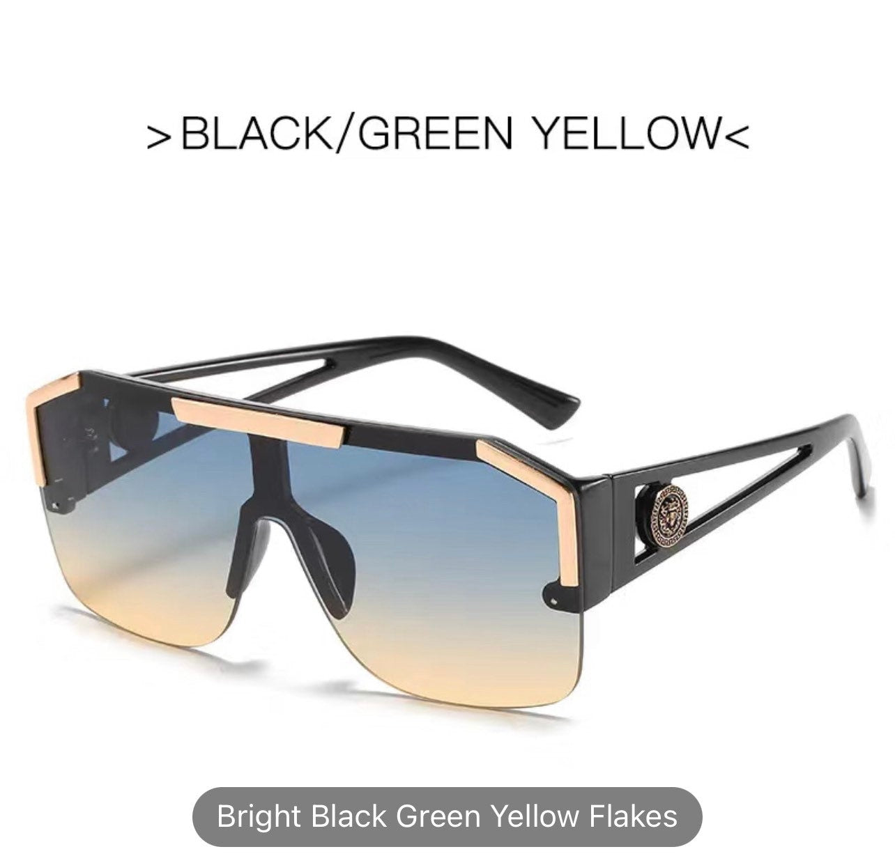 Fashion Luxury Oversized Square Sunglasses|Men Women|Vintage Metal |Big Frame Semi-Rimless |One Lens Sun Glasses UV400