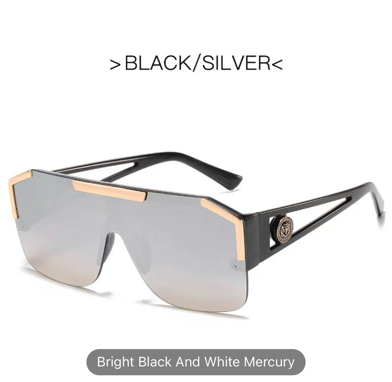 Fashion Luxury Oversized Square Sunglasses|Men Women|Vintage Metal |Big Frame Semi-Rimless |One Lens Sun Glasses UV400