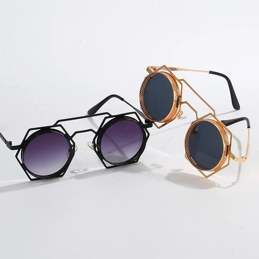 Retro Metal Polygon Hollow Sunglasses |Women Men|Fashion Round Punk | Gradient Mirror Sun Glasses Shades UV400
