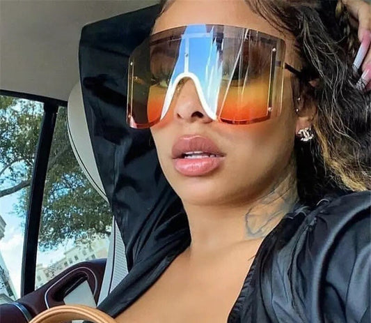 Oversized Women Blue Yellow Gradient Sunglasses |Fashion Rimless Metal Female Shades |Luxury Brand Designer Personality Eyewear