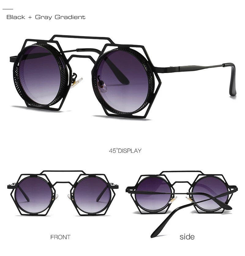 Retro Metal Polygon Hollow Sunglasses |Women Men|Fashion Round Punk | Gradient Mirror Sun Glasses Shades UV400